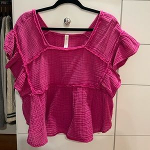 Anthropologie Gauzy Ruffle Pink Lounge Top